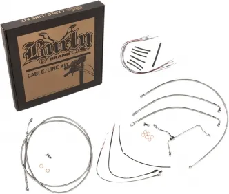 Burly Brand 16 Inch Apehanger Cable/Line Kit in Stainless Steel Braided Finish For 2014-2016 FLHR Without ABS Models (B30-1153)