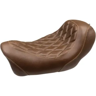 Mustang Wide Tripper Diamond Stitch Solo Seat in Brown For 2014-2017 Dyna Fat Bob Models (75043)