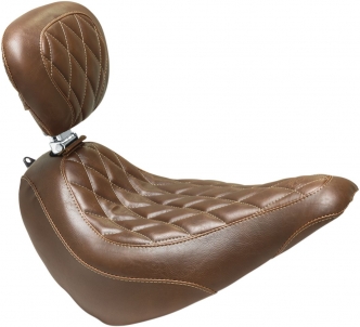 Mustang Wide Tripper Brown Diamond Stitch Solo Seat With Driver Backrest For Harley Davidson 2018-2021 Softail Slim Models (83052)