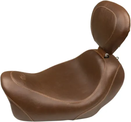 Mustang Wide Tripper Smooth Solo Seat With Backrest in Brown For 2014-2017 Dyna Fat Bob Models (79796)