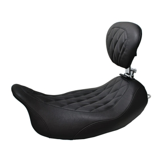 Mustang Wide Tripper Diamond Stitch Solo Seat With Rider Backrest in Black For 2008-2023 Touring Models (79725)