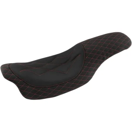 Mustang Revere Journey Diamond Red Stitching 2-Up Seat in Black For 2008-2023 Touring Models (74111AB)