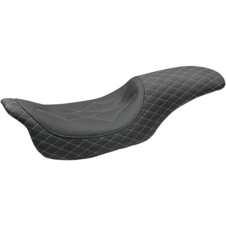 Mustang Revere Journey Diamond Grey Stitching 2-Up Seat in Black For 2008-2023 Touring Models (74111GM)