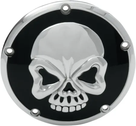 Drag Specialties 5 Hole Skull Derby Cover in Black/Chrome Finish For 1999-2017 Dyna, 1999-2018 Softail (Excl. 2018 FLSB), 1999-2015 Touring & Trike Models (Excl. 2015 FLHTCUL, FLHTKL) (301019)