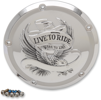Drag Specialties 5 Hole 'Live To Ride' Derby Cover in Silver Finish For 2016-2021 Touring Models (D33-0110CA)