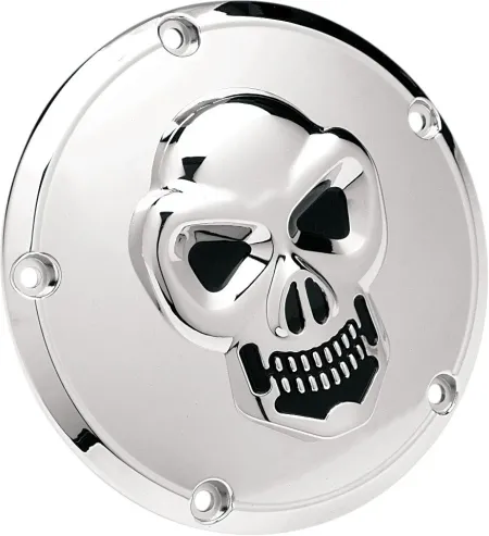 Drag Specialties 5 Hole 3D Skull Derby Cover in Black/Chrome Finish For 1999-2017 Dyna, 1999-2018 Softail (Excl. 2018 FLSB), 1999-2015 Touring & Trike Models (Excl. 2015 FLHTCUL, FLHTKL) (33-0062-PC)