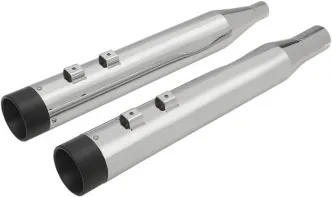 Drag Specialties Slip-On 4 Inch Mufflers In Chrome With Black Billet End Caps For Harley Davidson 2017-2024 Touring Models (H00971)