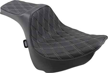 Drag Specialties Predator III Double Diamond 2-Up Seat in Black With Silver Stitching For 2018-2023 Softail Fat Bob Models (0802-1073)