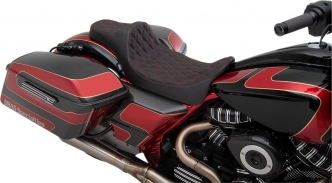 Drag Specialties Predator III Extended Reach Double Diamond Seat In Black With Red Stitching For Harley Davidson 2008-2023 Touring Models (0801-1262)