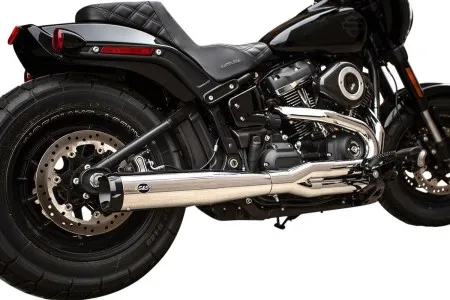 S&S Cycle SuperStreet 2 Into 1 Exhaust System In Chrome With Black End Caps For Race Only For Harley Davidson 2018-2024 Softail M8 Models (550-0790)