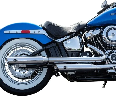 S&S Cycle Slash Cut Race Slip-On Mufflers In Chrome For Harley Davidson 2018-2024 Softail Heritage & Deluxe Models (550-0739)