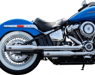S&S Cycle Grand National Slip-On Mufflers In Chrome With Black End Caps For Harley Davidson 2018-2024 Softail Heritage & Deluxe Models (550-0740)