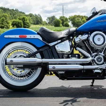 S&S Cycle Grand National EC Approved Slip-On Mufflers In Chrome With Black End Caps For Harley Davidson 2018-2024 Softail Heritage & Deluxe Models (550-0826)