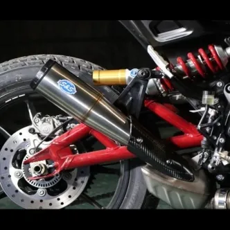 S&S Cycle Grand National EC Approved Slip-On Muffler In Stainless Steel With Black End Cap For Indian 2019-2022 FTR 1200 Models (550-0962)