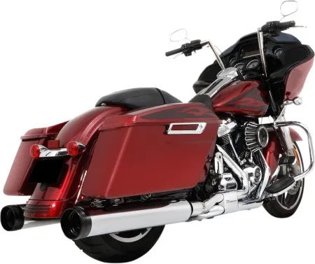 Rinehart 4.5 Inch DBX45 Slip-On Dual Mufflers in Chrome Finish With Traditional Black End Caps For 2017-2024 FLHT/FLHR/FLHX/FLTR Models (500-0185)