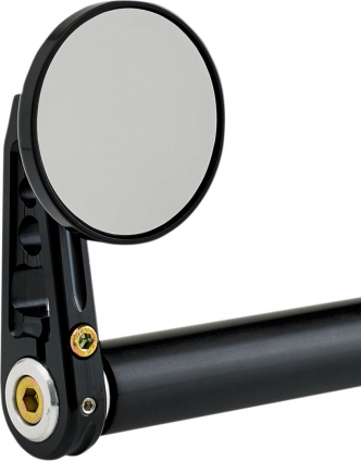 Joker Machine 2.25 Inch Round Bar End Mirror With Stem-D in Black Finish (09-312-DB)