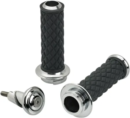 Biltwell Alumicore Grip Set in Chrome Finish For 2008-2023 Harley Davidson Electronic Throttle Models (6605-105-01)