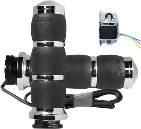 Avon Velvet Air Heated Chrome  Grips For HD Dual Throttle Cable Models With 1 inch Bars (AIR-93-HT)