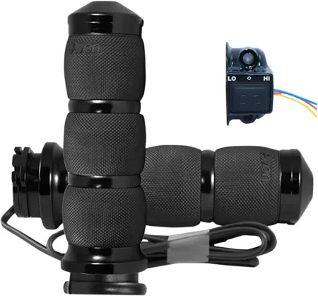 Avon Heated Aircushion Black Anodised Grips For HD Dual Throttle Cable Models With 1 inch Bars (AIR-90-ANO-HT)