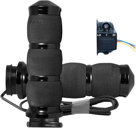 Avon Heated Aircushion Black Anodised Grips For HD TBW (E Throttle) Models With 1 inch Bars (AIR-90-AN-FL-HT)