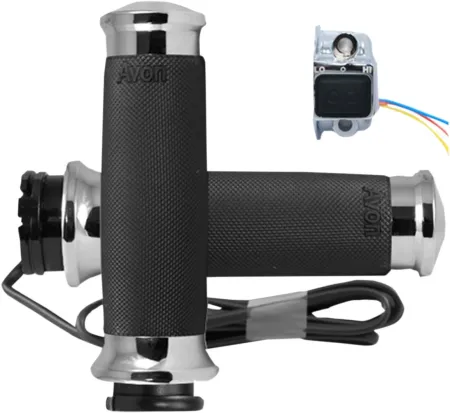 Avon Custom Contour Heated Chrome Grips For HD Dual Throttle Cable Models With 1 inch Bars (CC-85-CH-HT)