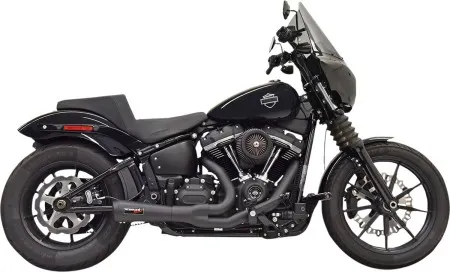 Bassani The Ripper Short Road Rage 2 Into 1 Exhaust System in Black Finish For 2018-2024 Softail Street Bob, Low Rider, Slim & Fat Bob Models (1S73B)