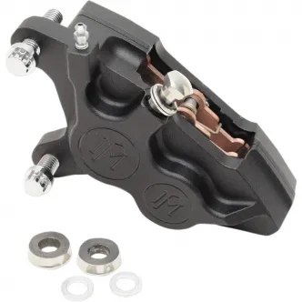Performance Machine Front, Right Side 11.5 Inch Discs 4 Piston Differential Bore Caliper in Black Ops Finish For 2000-2014 Softail, 2000-2017 Dyna, 2000-2007 Touring, 2000-2013 XL, 2002-2005 V-Rod Models (0053-2920-SMB)