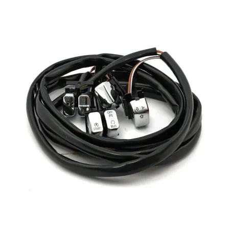 MCS Handlebar Switch & Wiring Kit In Black With Backlit LED Lighting. Complete with 60 Inch Wiring For Harley Davidson 1996-2006 Softail And Dyna Models (63349B)