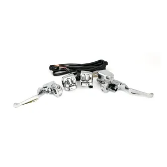 Doss Complete Handlebar Control Kit With Switch Housing And Stock Style Switches And Wiring In Chrome 14mm Bore For Harley Davidson 2007-2013 Sportster Models With Dual Disc (ARM615905)