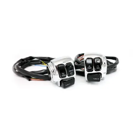 DOSS Switch Housing Set in Chrome With Chrome Switches And 60 Inch Wires For Harley Davidson 1996-2007 Big Twin and Sportster Models (26-122)