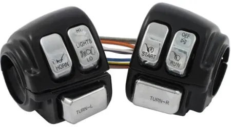 DOSS Switch Housing Set in Black. Complete with Chrome Switches And 60 Inch Wires For Harley Davidson 1996-2017 Big Twin Models (26-120)