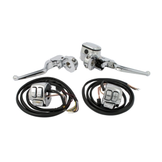 Doss Complete Handlebar Control Kit With Switches And Wiring In Chrome With 9/16 Inch Bore For Harley Davidson 1996-2013 Big Twin & 1996-2003 Sportster Models (Excl. 2011-2013 Softail, 2012-2013 Dyna, FXCW & Touring Models) (ARM465049)