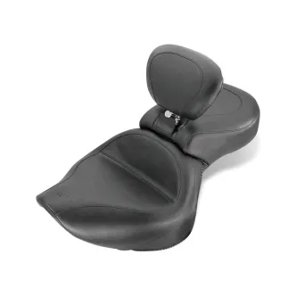 Mustang 1-Piece Wide Touring 2-Up Vintage Seat In Black With Drivers Backrest For Honda 2001-2008 VTC750DC Spirits Models (79179)