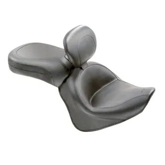 Mustang 2-Piece Wide Touring 2-Up Vintage Seat In Plain Black For Yamaha 1998-2010 V-Star 650 Classic & 2002-2010 V-Star 650 Silverado Models (79431)