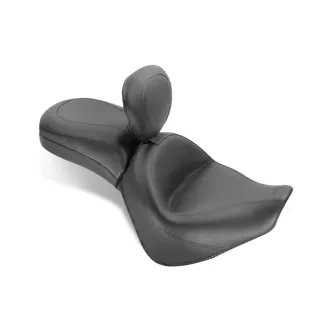 Mustang 1-Piece Wide Touring 2-Up Vintage Seat In Plain Black With Drivers Backrest For Honda 2010-2014 VT1300C Sabre, 2010-2015 VT1300C Interstate & 2010-2016 VT1300C Stateline Models (79617)