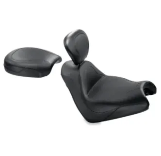 Mustang 2-Piece Sport Touring 2-Up Vintage Seat In Plain Black With Drivers Backrest For Honda 2005-2008 VTX1800F Models (79464)