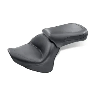 Mustang 2-Piece Wide Touring Vintage Seat Plain Black For Yamaha 1998-2016 V-Star 650 Custom Models (76111)