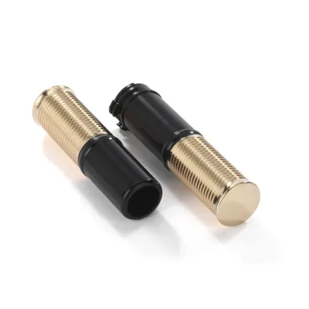 Kustom Tech 1 Inch FL Handlebar Grips in Black Aluminium/ Polished Brass Finish For 1974-2023 Harley Davidson With Single Or Dual Throttle Cables Models (06-202)
