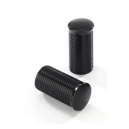Kustom Tech FL Handlebar Ribbed Grip Ends in Black Aluminium Finish For Kustom Tech FL Handlebar Grip Sets (06-412)