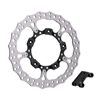 Arlen Ness 14 Inch Right Front Billet Big Brake Rotor In Black For Harley Davidson 2014-2021 Touring Models With Stock Style Open Center Spoke Mounted Rotor (300-004)