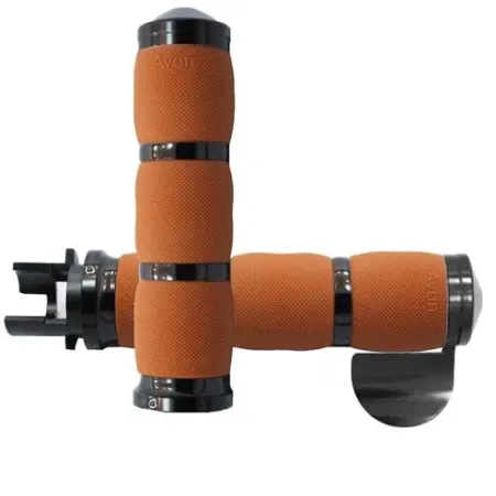 Avon Air Cushioned Medium Grips In Black Anodized With Tan Rubber With Throttle Boss For Indian 2015-2022 Scout Models (IN-S-AIR-A-TN-B)