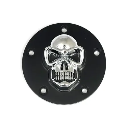DOSS 5-Hole Skull Point Cover in Black & Chrome Finish For 1999-2017 Twin Cam Models (77138B)