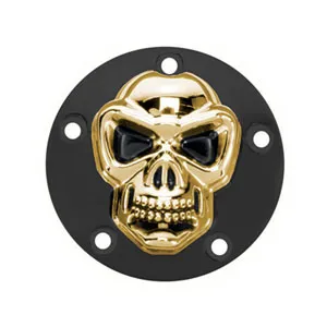 DOSS 5-Hole Skull Point Cover in Black & Gold Finish For 1999-2017 Twin Cam Models (77138G)