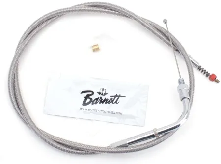 Barnett +2 Inch Idle Cable 35 Inch Outer Cable Length in Braided Clear Coat Finish For 1981-1989 Big Twin, 1981-1987 XL Sportster Models (102-30-40024+02)