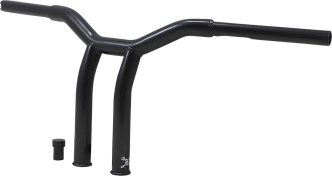Burly Brand 10 Inch High Dominator Raked 1-1/4 Inch T-Bar Handlebars In Gloss Black For Harley Davidson 1982-2021 Models With Mechanic Or E-Throttle With 3-1/2 Mount Bolt Spacing  (B12-6051B)