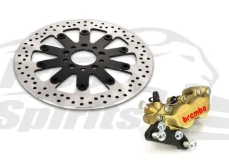 Free Spirits Bolt-in Upgrade 4 Piston Caliper In Gold & Rotor 300mm Braking Kit For Harley Davidson 2000-2022 Sportster, Dyna & Softail Models (203908GK)
