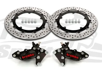 Free Spirits Bolt In Kit With 4 Piston Black Calipers & Black Rotors 320mm For Harley Davidson 2007-2009 Touring & 2002-2010 V-Rod Models (203912KK)