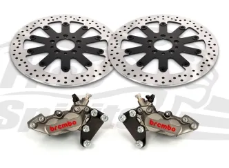 Free Spirits Bolt-In Kit With 4 Piston Titanium Calipers & Black Rotors 320mm For Harley Davidson 2000-2023 Dual Disc Models (203915TK)