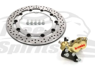 Free Spirits Bolt In Kit With 4 Piston Caliper In Gold & Chrome Rotor 320mm For Harley Davidson 2006-2016 Dyna Models With Cast Wheels & Single Rotor (203917GC)