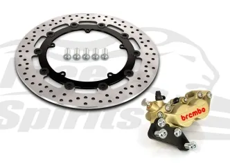 Free Spirits Bolt In Kit With 4 Piston Caliper In Gold & Black Rotor 320mm For Harley Davidson 2006-2016 Dyna Models With Cast Wheels & Single Rotor (203917GK)